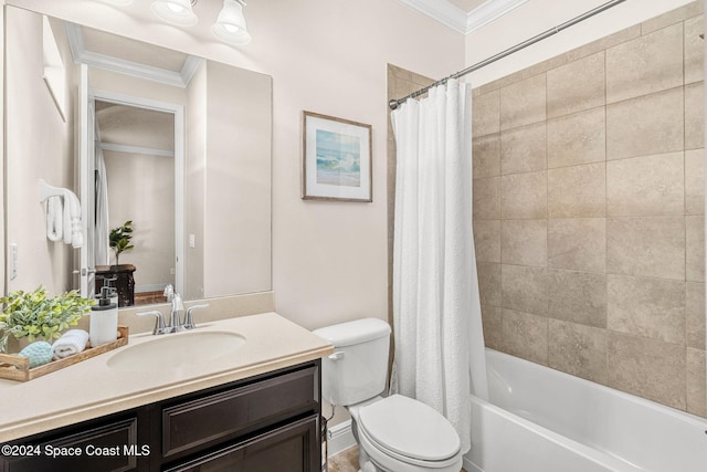 8522 Strom Park Dr, Melbourne, FL 32940 - full bath with ornamental molding, vanity, and shower / bath combo with shower curtain