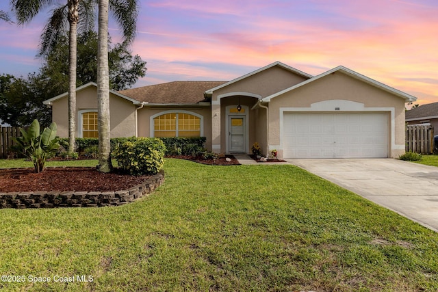 1510 Gardenton St NW, Palm Bay, FL 32907 - ranch-style home featuring stucco siding, concrete driveway, and an attached garage
