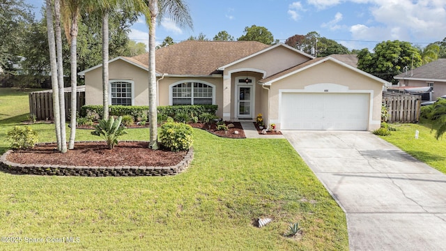 1510 Gardenton St NW, Palm Bay, FL 32907 - single story home with stucco siding, a garage, concrete driveway, and a shingled roof