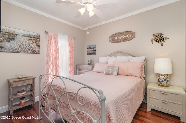 1510 Gardenton St NW, Palm Bay, FL 32907 - bedroom with wood finished floors, crown molding, and a ceiling fan