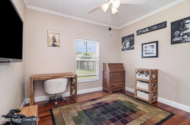 1510 Gardenton St NW, Palm Bay, FL 32907 - home office featuring wood finished floors, ceiling fan, and ornamental molding