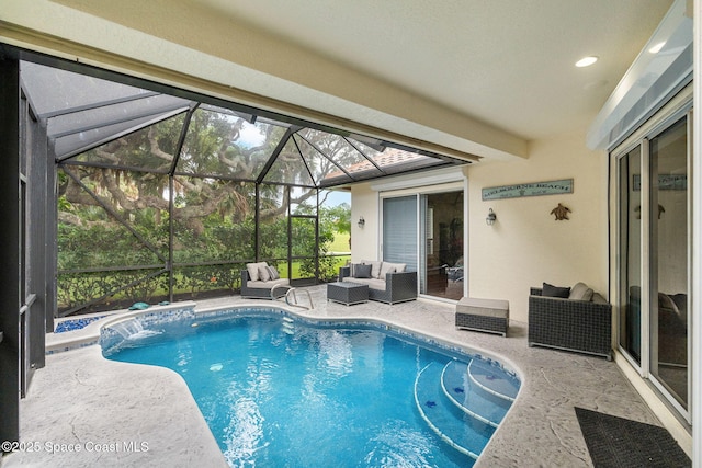 172 Whaler Dr, Melbourne Beach, FL 32951 - outdoor pool with an outdoor hangout area, a patio area, and glass enclosure