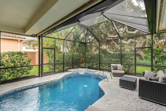 172 Whaler Dr, Melbourne Beach, FL 32951 - outdoor pool featuring a patio area, an outdoor living space, and glass enclosure