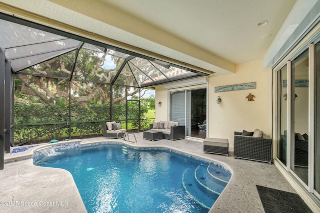 172 Whaler Dr, Melbourne Beach, FL 32951 - swimming pool featuring outdoor lounge area, a patio area, and glass enclosure