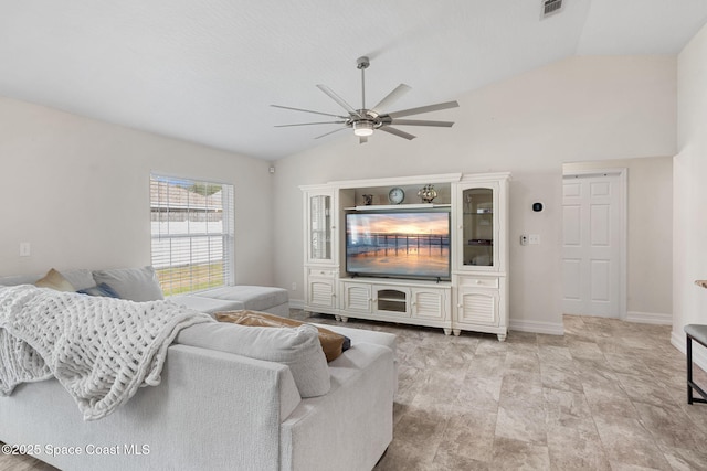 1036 Greenleaf Ct, Rockledge, FL 32955 - living room with vaulted ceiling and ceiling fan