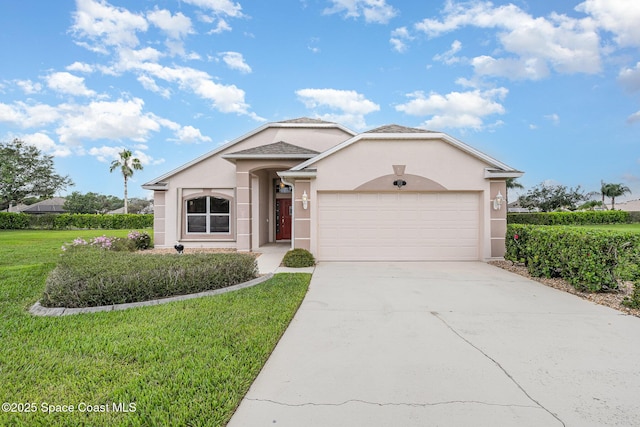 1713 Keys Gate Dr, Melbourne, FL 32940 - ranch-style home featuring stucco siding, a garage, driveway, and a front yard