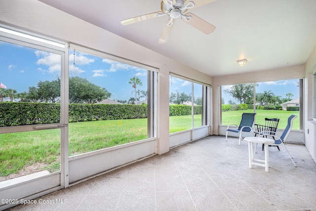 1713 Keys Gate Dr, Melbourne, FL 32940 - unfurnished sunroom featuring a ceiling fan and healthy amount of natural light