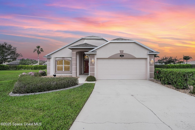 1713 Keys Gate Dr, Melbourne, FL 32940 - single story home with a garage, concrete driveway, stucco siding, and a front lawn