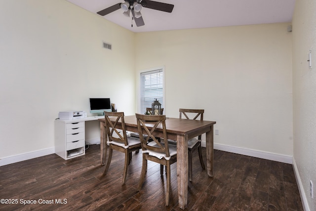 1249 Coosa Ave NE, Palm Bay, FL 32907 - dining area featuring wood finished floors, a ceiling fan, an office area, and lofted ceiling