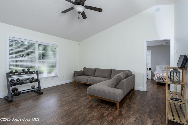 1249 Coosa Ave NE, Palm Bay, FL 32907 - living room with a ceiling fan, wood-type flooring, and high vaulted ceiling