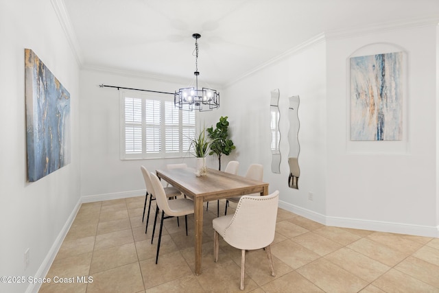 1026 Shiloh Dr, Melbourne, FL 32940 - dining room featuring a chandelier, light tile patterned floors, and crown molding