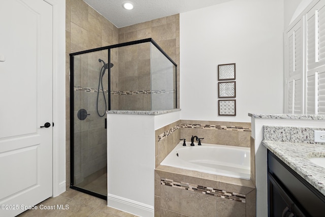 1026 Shiloh Dr, Melbourne, FL 32940 - full bath with a bath, a shower stall, vanity, and tile patterned flooring