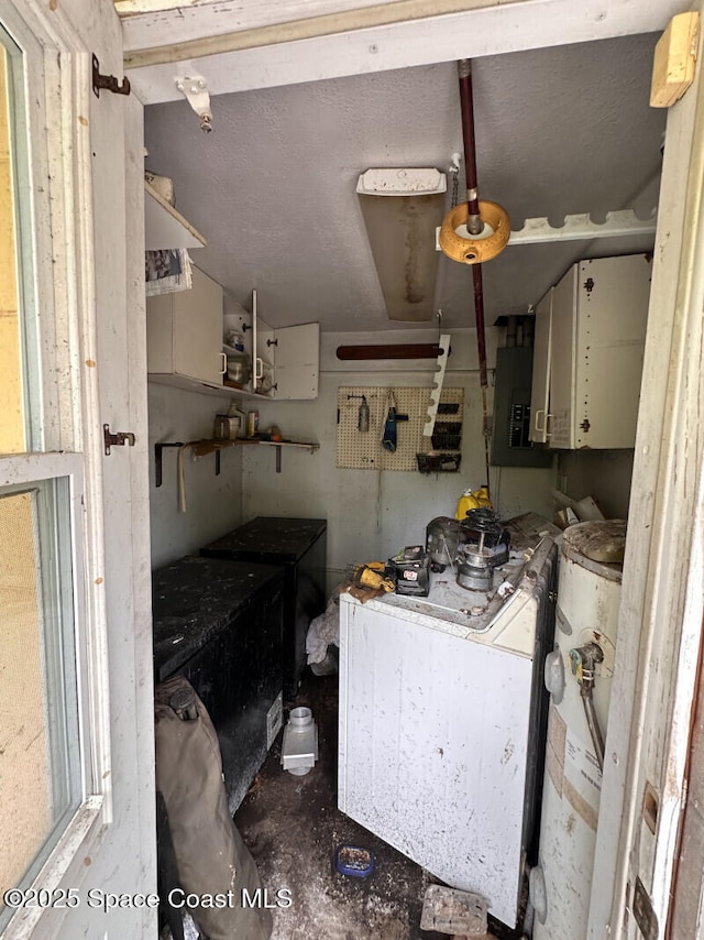2793 N Breeze Rd, Melbourne, FL 32935 - kitchen with water heater, electric panel, and concrete floors