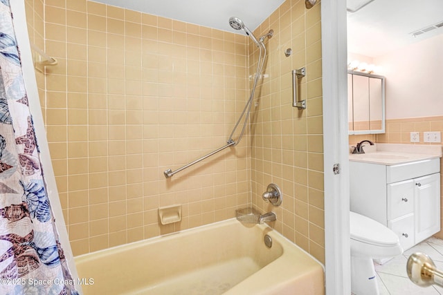 520 Palm Springs Blvd Unit 405, Indian Harbour Beach, FL 32937 - full bathroom featuring shower / bath combo, vanity, and tile patterned floors