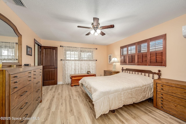 63 Yacht Haven Dr, Cocoa Beach, FL 32931 - bedroom with light wood-style floors, a ceiling fan, and a textured ceiling