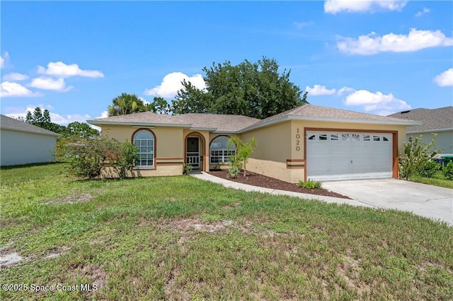 1020 Seamist Ln, Sebastian, FL 32958 - single story home with stucco siding, an attached garage, driveway, and a front yard