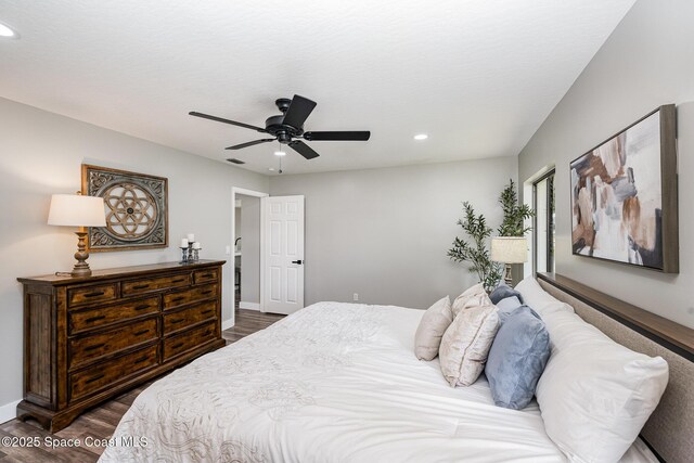 127 Friar Ct, Sebastian, FL 32958 - bedroom featuring dark wood-style flooring, recessed lighting, and a ceiling fan