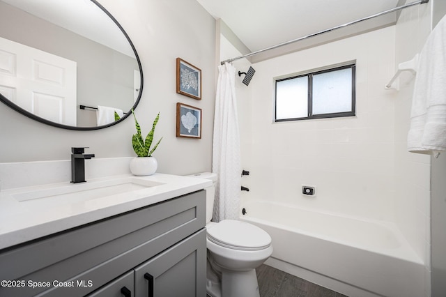 127 Friar Ct, Sebastian, FL 32958 - full bathroom featuring shower / bath combination with curtain, vanity, and wood finished floors