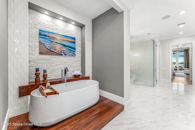 3778 Lake Adelaide Pl, Rockledge, FL 32955 - full bathroom with a soaking tub, marble finish flooring, recessed lighting, and a shower
