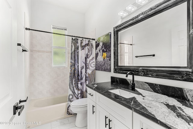 227 Loggerhead Dr, Melbourne Beach, FL 32951 - bathroom with vanity, shower / tub combo, and marble finish floors