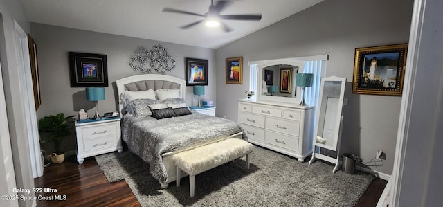 688 Naples Ct, West Melbourne, FL 32904 - bedroom featuring lofted ceiling, dark wood-style floors, and a ceiling fan