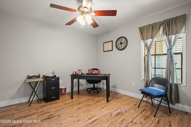 212 Olivick Cir NE, Palm Bay, FL 32907 - office area with light wood-style flooring and ceiling fan