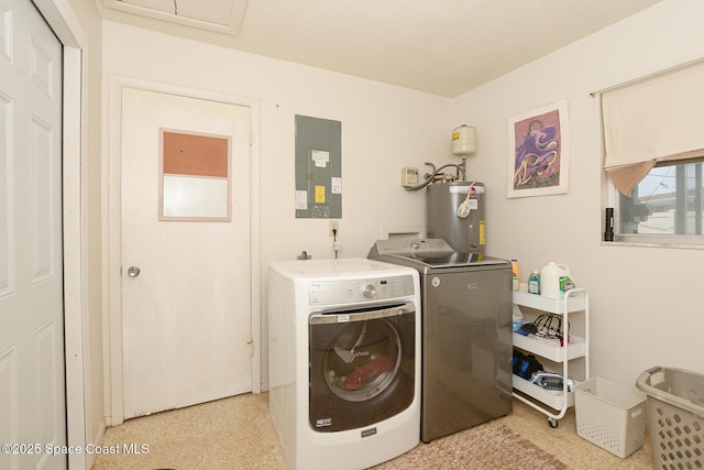 858 Bianca Dr NE, Palm Bay, FL 32905 - laundry room featuring water heater, electric panel, and washing machine and clothes dryer