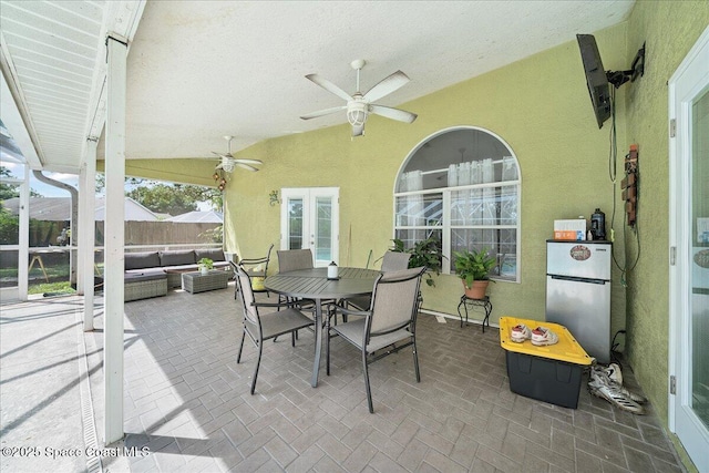3635 Manassas Ave, Melbourne, FL 32934 - view of patio / terrace featuring an outdoor hangout area, ceiling fan, french doors, and outdoor dining space