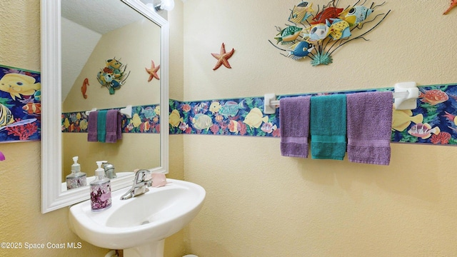 1347 Hampton Park Ln, Melbourne, FL 32940 - half bathroom with a sink and vaulted ceiling