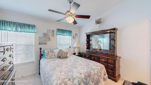 1347 Hampton Park Ln, Melbourne, FL 32940 - bedroom featuring light carpet, vaulted ceiling, and a ceiling fan