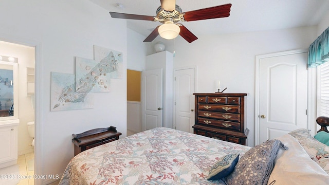 1347 Hampton Park Ln, Melbourne, FL 32940 - bedroom featuring lofted ceiling, ceiling fan, and ensuite bath