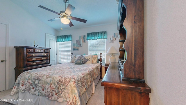 1347 Hampton Park Ln, Melbourne, FL 32940 - bedroom with light colored carpet, lofted ceiling, and a ceiling fan