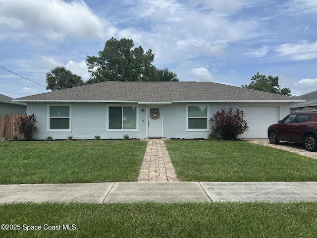 6240 Grissom Pkwy, Cocoa, FL 32927 - ranch-style home with an attached garage, stucco siding, a shingled roof, and driveway