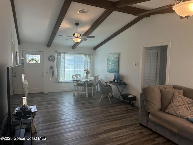 6240 Grissom Pkwy, Cocoa, FL 32927 - living room with a ceiling fan and dark wood-type flooring