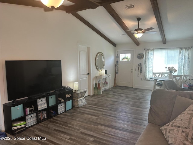 6240 Grissom Pkwy, Cocoa, FL 32927 - living room with dark wood-style floors and a ceiling fan