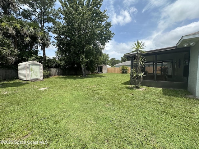 6240 Grissom Pkwy, Cocoa, FL 32927 - fenced backyard featuring a shed and a sunroom