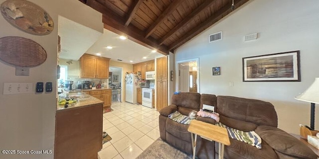 699 Bimini Rd, Satellite Beach, FL 32937 - living area featuring wooden ceiling, light tile patterned floors, and recessed lighting