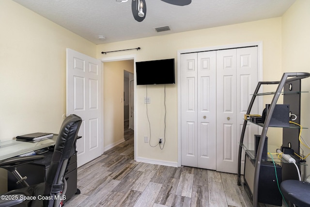 2606 Tepee Ave SE, Palm Bay, FL 32909 - office with light wood-style flooring, ceiling fan, and a textured ceiling