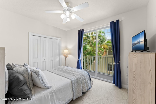 1 Eighth Ave Unit 1201, Indialantic, FL 32903 - carpeted bedroom with access to outside, a closet, and a ceiling fan