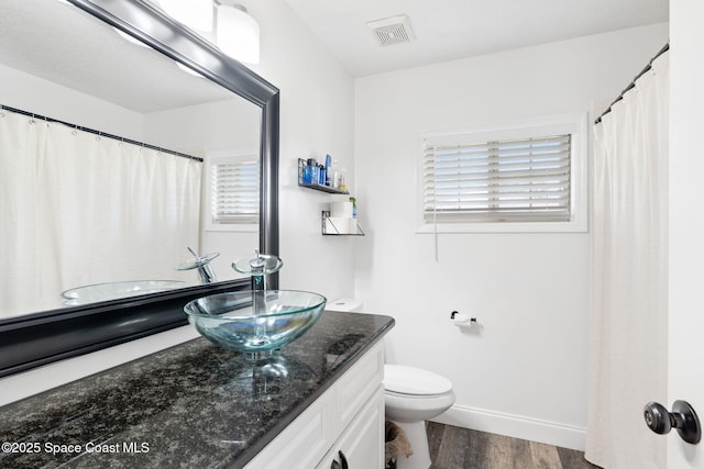405 Lake View Ln, Grant-Valkaria, FL 32909 - full bathroom with wood finished floors, vanity, and curtained shower