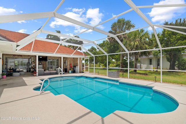 405 Lake View Ln, Grant-Valkaria, FL 32909 - outdoor pool featuring a patio area and a lawn
