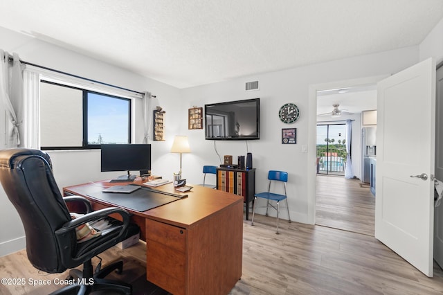 1525 S Atlantic Ave Unit 401, Cocoa Beach, FL 32931 - office space featuring light wood finished floors, ceiling fan, and a textured ceiling