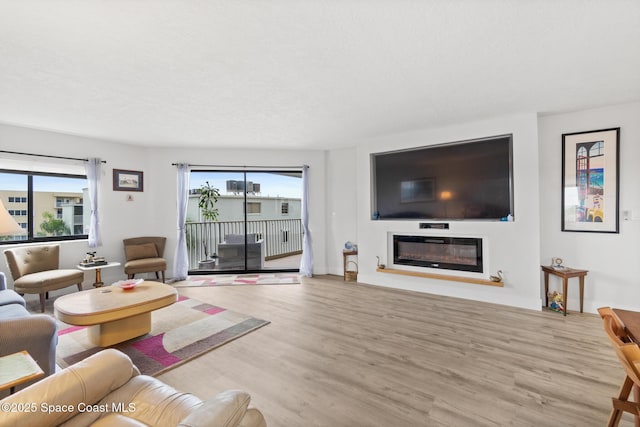1525 S Atlantic Ave Unit 401, Cocoa Beach, FL 32931 - living room with wood finished floors, healthy amount of natural light, and a glass covered fireplace