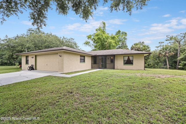 3375 Bryce St, Cocoa, FL 32926 - ranch-style house featuring a garage, stucco siding, driveway, and a front yard