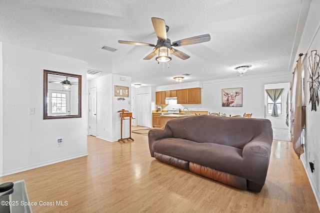 3375 Bryce St, Cocoa, FL 32926 - living area featuring ceiling fan, a textured ceiling, and light wood-style floors