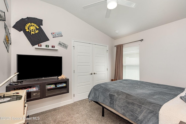 711 Tupelo Cir, Cocoa, FL 32926 - carpeted bedroom with vaulted ceiling, a closet, and ceiling fan