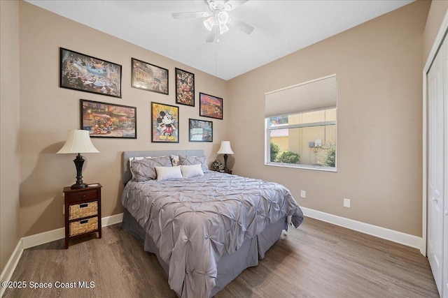 3616 Peninsula Cir, Melbourne, FL 32940 - bedroom with wood finished floors and a ceiling fan