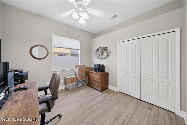 3616 Peninsula Cir, Melbourne, FL 32940 - office area with light wood-style flooring and a ceiling fan
