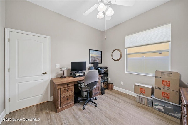 3616 Peninsula Cir, Melbourne, FL 32940 - home office featuring light wood-style floors and a ceiling fan