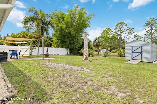 542 Troy Rd SW, Palm Bay, FL 32908 - fenced backyard with a shed and a patio area